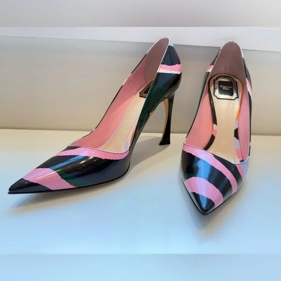 DIOR Christian Dior Pink ,Orange,green Black high Heels SHOES SIZE 39,5 -US 9,5 - Picture 5 of 17